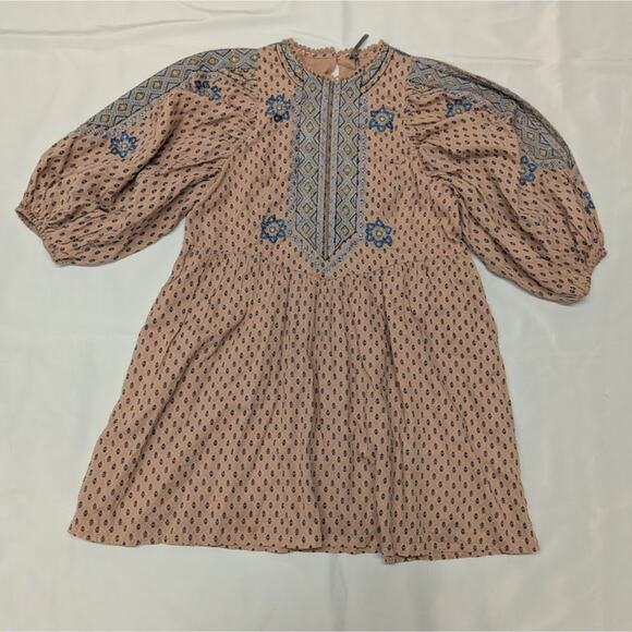 By Anthropologie Embroidered Tunic Mini Dress Sz S Pink Floral - Picture 1 of 7